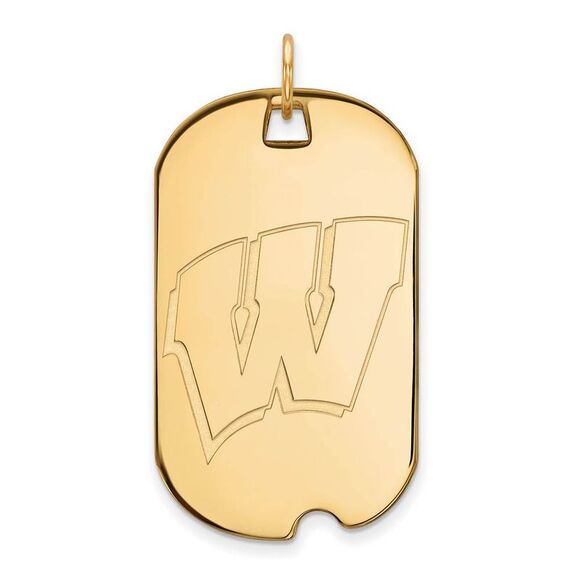 10k Yellow Gold U. of Wisconsin Large Initial W Dog Tag Pendant